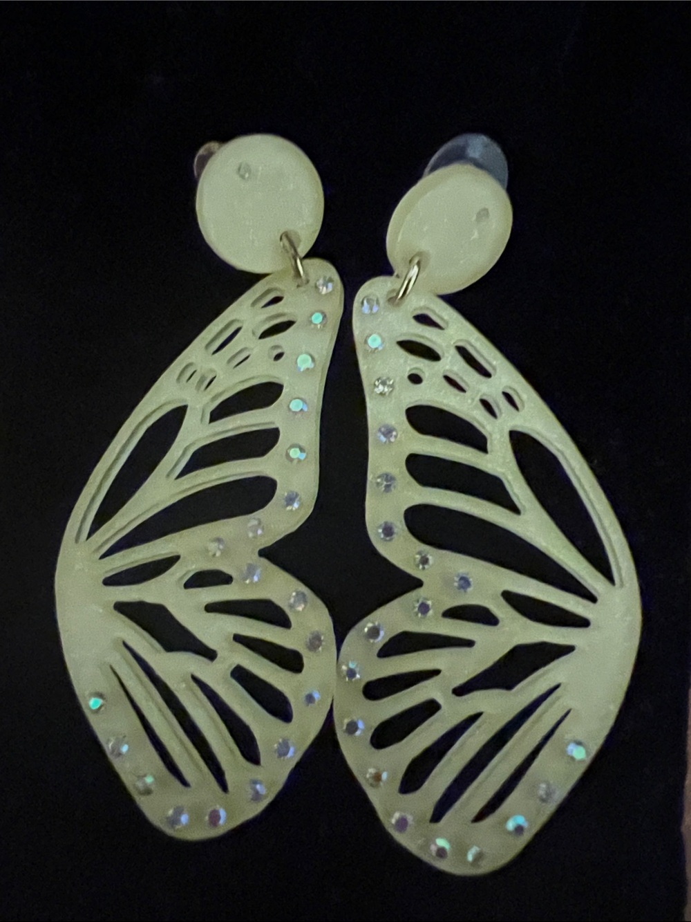 Butterfly Wing Dangle Earrings Yellow with Stones